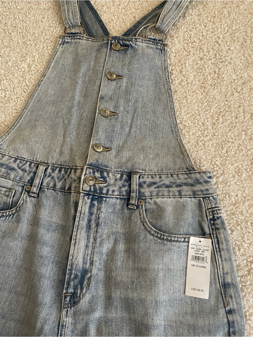 American Eagle Light Wash Denim mom Overalls new with tags US 10 Long - Picture 9 of 13